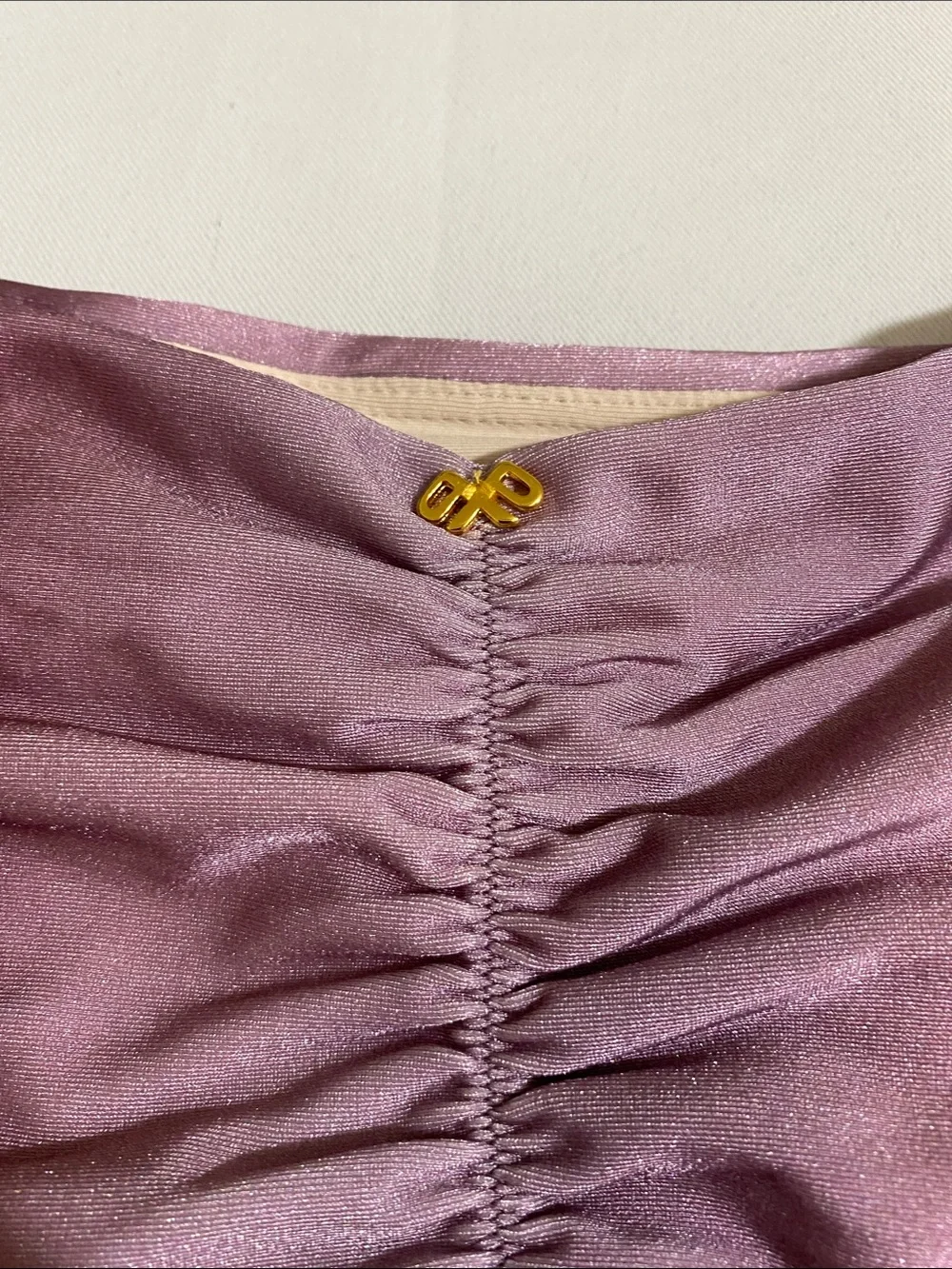 PILYQ Violet Sunset Ruched Teeny Bikini Bottom Size M